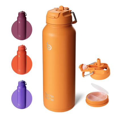 BOTTLE BOTTLE 40 oz sports water bottle stainless steel insulated water bottle with straw and pills holder (orange)