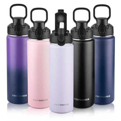 FristChoice Insulated water bottle with Straw24oz Stainless Steel Water Bottle for Adult KidsDouble Wall Vacuum Wide Mouth Insulated Water Bottle for SportsBPA-free and Leak-proof（24ozLavender）