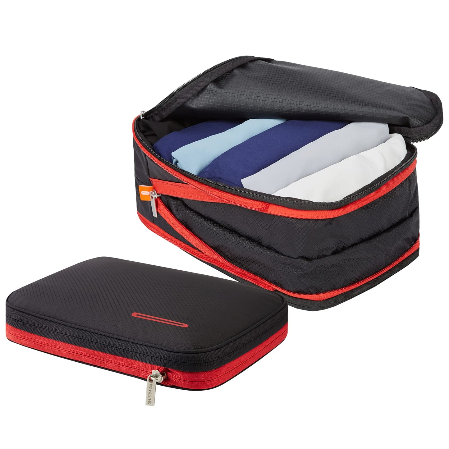 BeeNesting Compression Packing Cubes 2 set for Travel Durable Luggage Packing Organizer Travel Accessories (M+XL 9L/26L BlackRed)