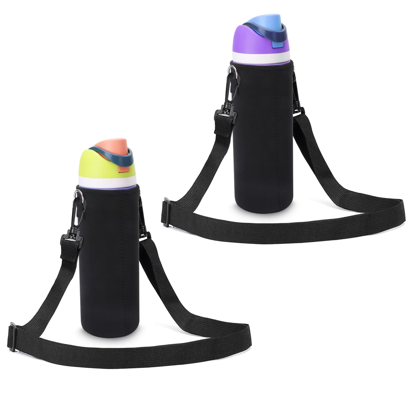 UWSTE Neoprene Water Bottle Carrier Bag for Owala FreeSip 24 OZ Insulated Water Bottle Cover with Adjustable Shoulder Strap for Owala Insulated Water Bottle 24 OZ (2 Pack Black)