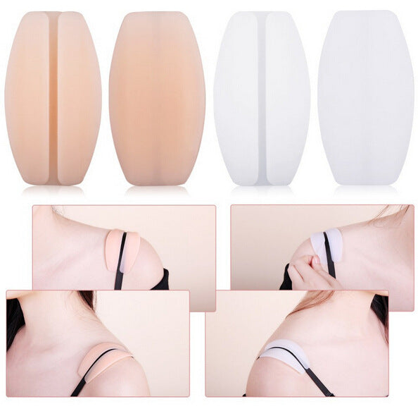 Silicone bra strap covers designed for comfort and discreet wear, available in nude and white colors.