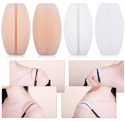 Silicone bra strap covers designed for comfort and discreet wear, available in nude and white colors.